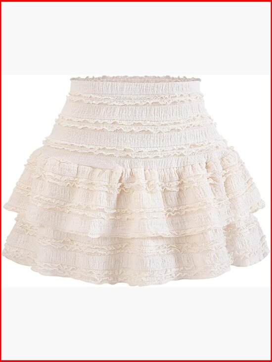 Dresses & Skirts - Y2K Mini Skirt with Ruffles, Pleated Flared A-Line, Lightweight Polyester